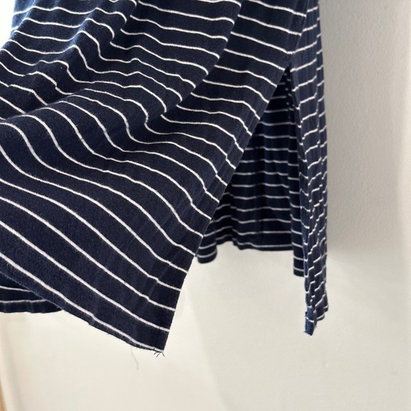 Women’s Midi Length Dress Navy With White Stripes Medium Short Sleeves - Picture 3 of 4